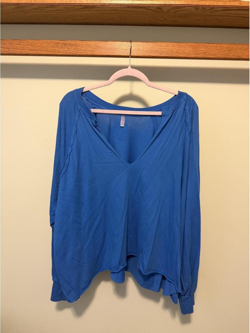Free People Women's Blue Oversized Long sleeve Shirt